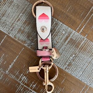 Used Coach Cream and Pink Heart Key Holder